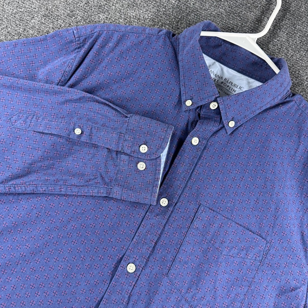Banana‎ Republic Button Down Mens XL Extra Large Blue Grant Slim Fit Luxe Poplin